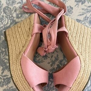 Women’s Pink Espadrille Wedge Sandals with Ankle Tie